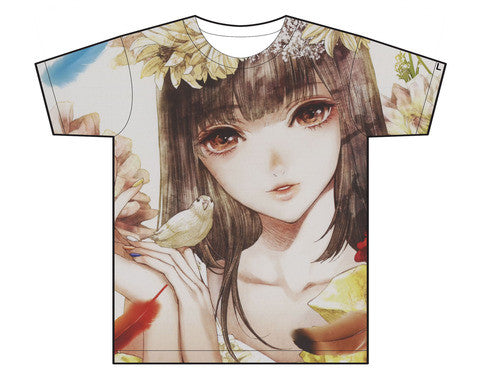 Beautiful Illustrated Girl With A Bird On Her Hand Allover Unisex T-Shirt