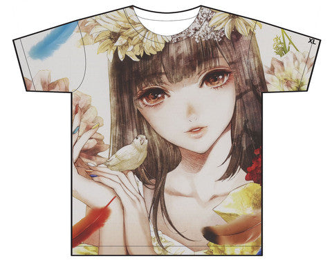 Beautiful Illustrated Girl With A Bird On Her Hand Allover Unisex T-Shirt
